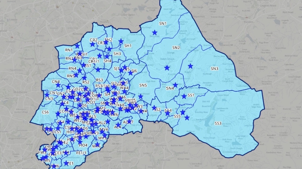 The Polling District Map of Oldham. Image courtesy of Oldham Council