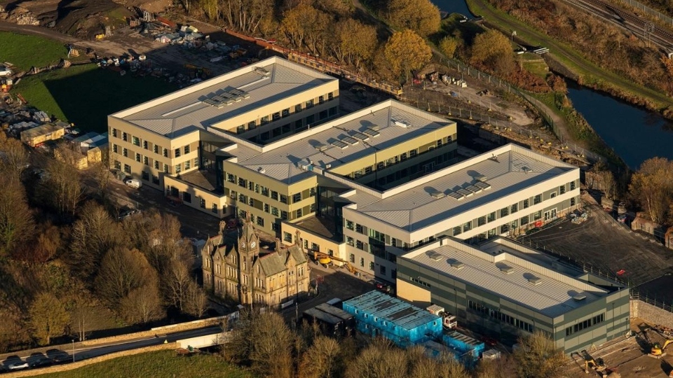 The new Saddleworth School, with the clock tower in front. Image courtesy of Oldham Council