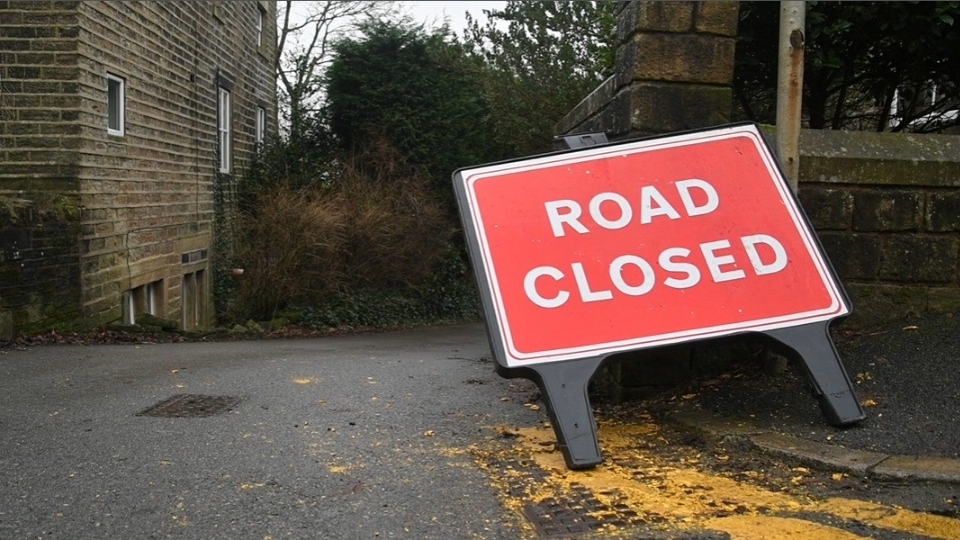 A 'Road Closed' sign in Delph A 'Road Closed' sign in Delph