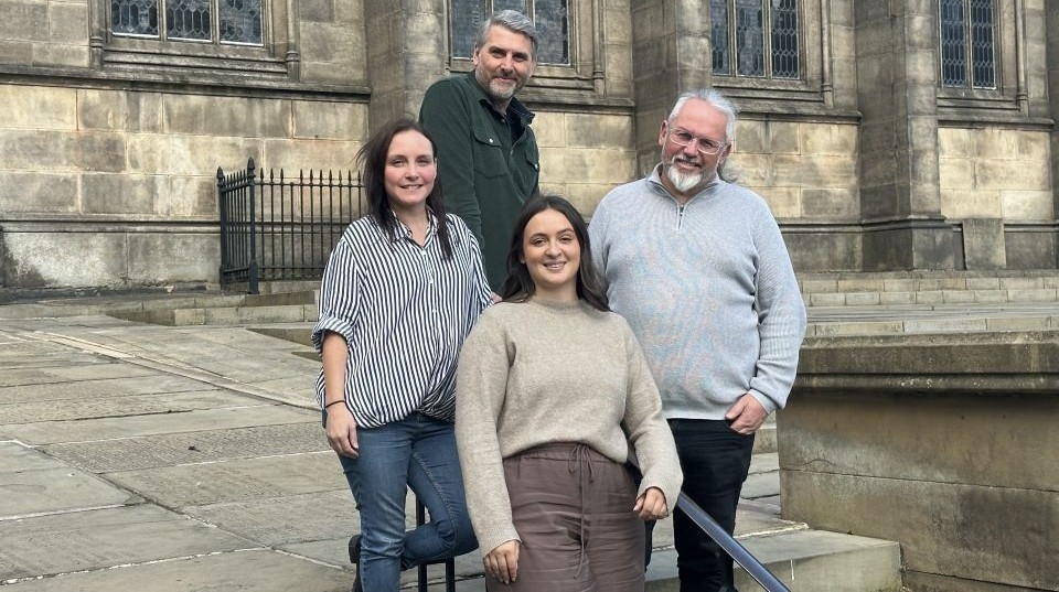 The Chron Pod team are (left to right): Susan Pownall (Chronicle), Matt Dean (KUPOD), Matt Ramsbottom (Chronicle) and Amy Kohl (Kohr Studio). Image courtesy of Jessica Hopwood The Chron Pod team are (left to right): Susan Pownall (Chronicle), Matt Dean (KUPOD), Matt Ramsbottom (Chronicle) and Amy Kohl (Kohr Studio). Image courtesy of Jessica Hopwood
