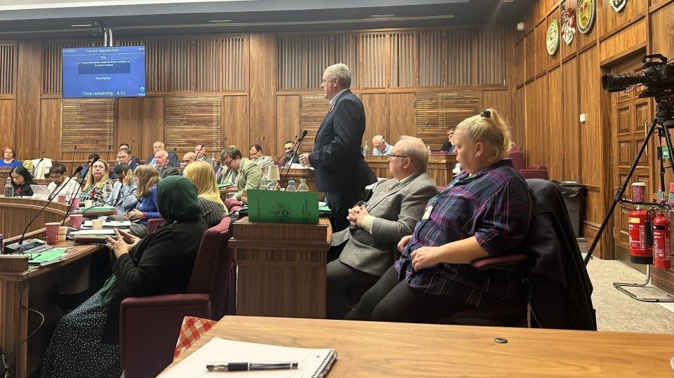 Councillor Mark Hince pictured speaking at last night's full council meeting