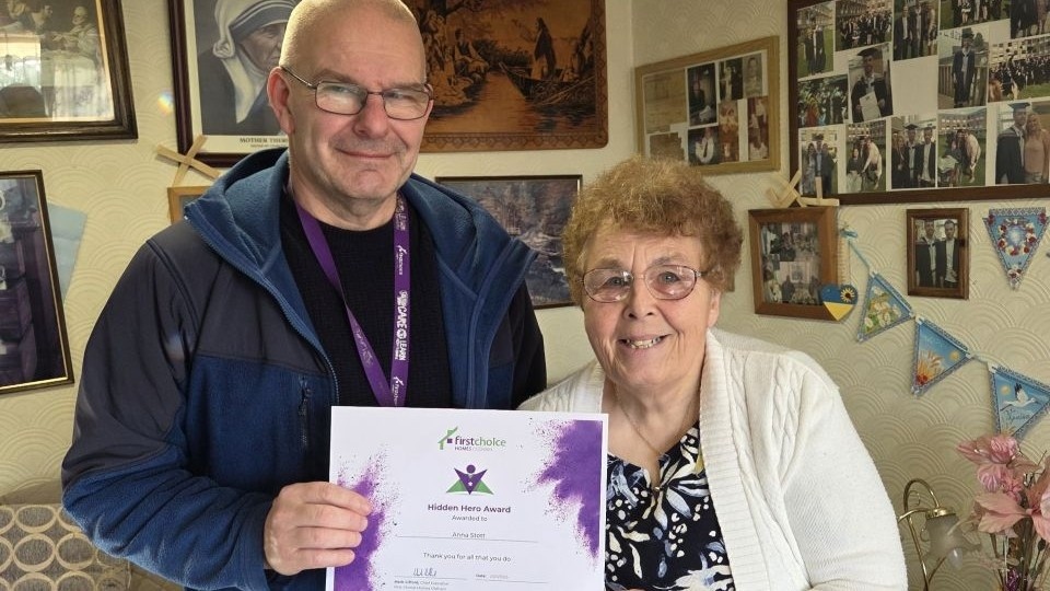 Pictured (left to right) are: FCHO neighbourhood co-ordinator Clive Hill and FCHO’s first Hidden Hero Anna Stott