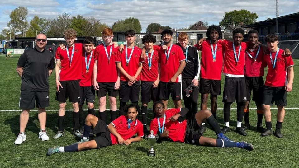 The jubilant Radclyffe School Year 11 boys football team celebrate their dramatic victory The jubilant Radclyffe School Year 11 boys football team celebrate their dramatic victory