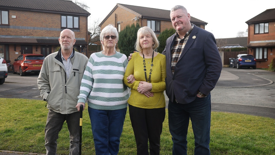 Ernie Ford (left), Pauline Mason (middle left) and Norma Heywood (middle right) are just some of the residents in fear of losing their homes. Marc Hince (right) is a local councillor. Image courtesy of MEN / Sean Hansford Ernie Ford (left), Pauline Mason (middle left) and Norma Heywood (middle right) are just some of the residents in fear of losing their homes. Marc Hince (right) is a local councillor. Image courtesy of MEN / Sean Hansford