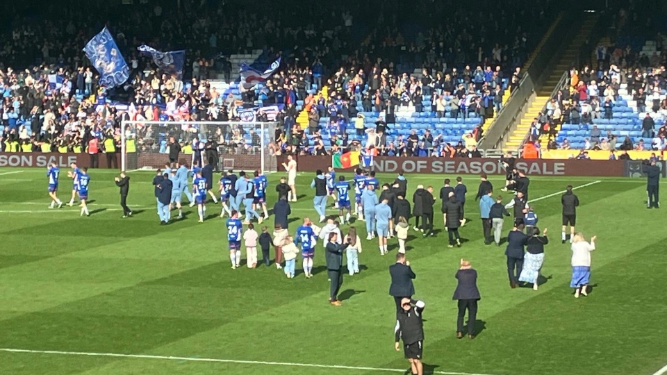 Latics players go on a lap of appreciation after the final whistle Latics players go on a lap of appreciation after the final whistle