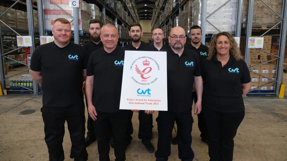 The team at Oldham based delivered wholesaler CVT (Clear Value Trading) who are celebrating after being awarded a King’s Award for Enterprise for International Trade The team at Oldham based delivered wholesaler CVT (Clear Value Trading) who are celebrating after being awarded a King’s Award for Enterprise for International Trade
