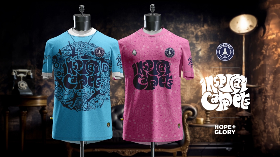 Cool as... the new Uppermill FC Inspiral Carpets-sponsored shirts are now available to purchase Cool as... the new Uppermill FC Inspiral Carpets-sponsored shirts are now available to purchase