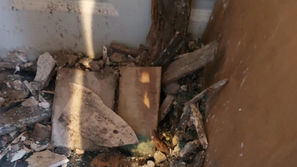 Debris at the home in Chadderton after the ceiling collapsed over 'Sarah' and 'Leila's' heads. Images courtesy of 'Sarah' Debris at the home in Chadderton after the ceiling collapsed over 'Sarah' and 'Leila's' heads. Images courtesy of 'Sarah'