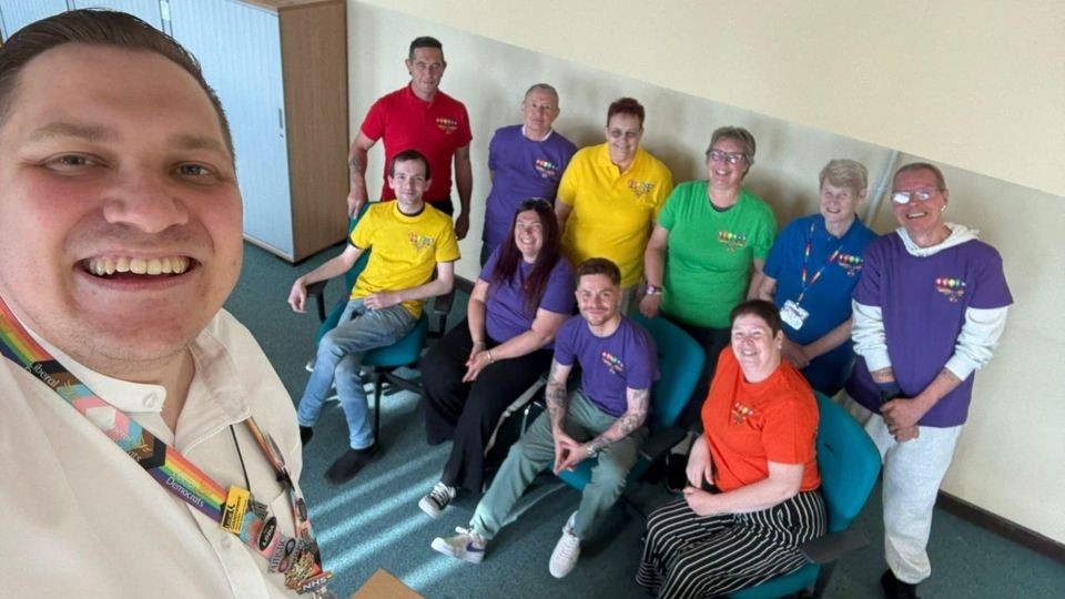 The Oldham Pride committee are (left-right): Cllr L Hamblett Chair, Mr Andy Hubbuck, Vice Chair, Ms Jean Friend, Treasurer, Ms Caron Witnell, Acts and Music Coordinator, Ms Sharon Salt Volunteer, Mrs Sue McDonald Volunteer, Ms Harryett Smedley, Volunteer Coordinator, Mr Robert Dobson, Media Coordinator, Mrs Helen Antonio-Heap, Markets Coordinator, Mr Samm Hewitt Acts and Music Coordinator, Mrs Jane Glaysher-White, Secretary and Fundraising Officer The Oldham Pride committee are (left-right): Cllr L Hamblett Chair, Mr Andy Hubbuck, Vice Chair, Ms Jean Friend, Treasurer, Ms Caron Witnell, Acts and Music Coordinator, Ms Sharon Salt Volunteer, Mrs Sue McDonald Volunteer, Ms Harryett Smedley, Volunteer Coordinator, Mr Robert Dobson, Media Coordinator, Mrs Helen Antonio-Heap, Markets Coordinator, Mr Samm Hewitt Acts and Music Coordinator, Mrs Jane Glaysher-White, Secretary and Fundraising Officer