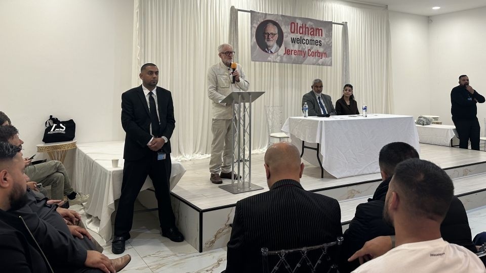 Jeremy Corbyn speaks at the event in Oldham