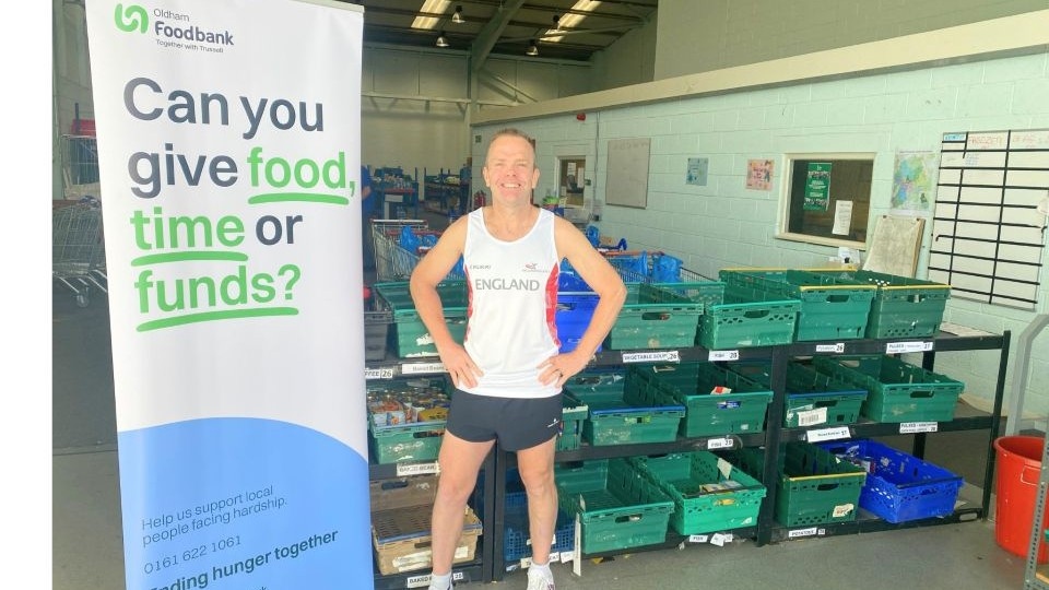 Runner Mark will take on the Abingdon Marathon in England vest to raise funds for Oldham Foodbank Runner Mark will take on the Abingdon Marathon in England vest to raise funds for Oldham Foodbank