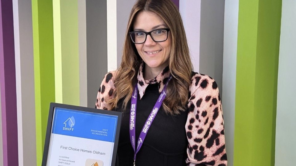 FCHO sustainability manager, Olivia Greenhalgh, pictured with the SHIFT gold accreditation