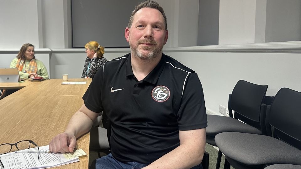 Mike Leyland, chair of Saddleworth FC. Image courtesy of LDRS