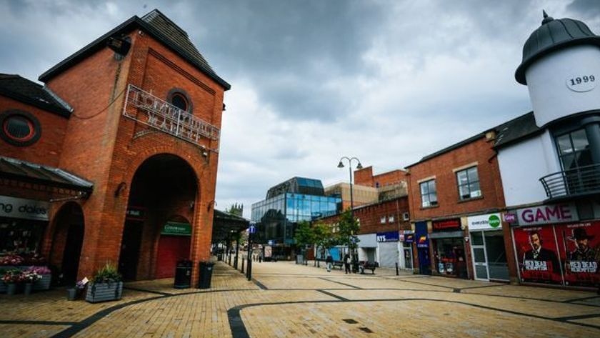 Outside Tommyfield Market in Oldham town centre. 