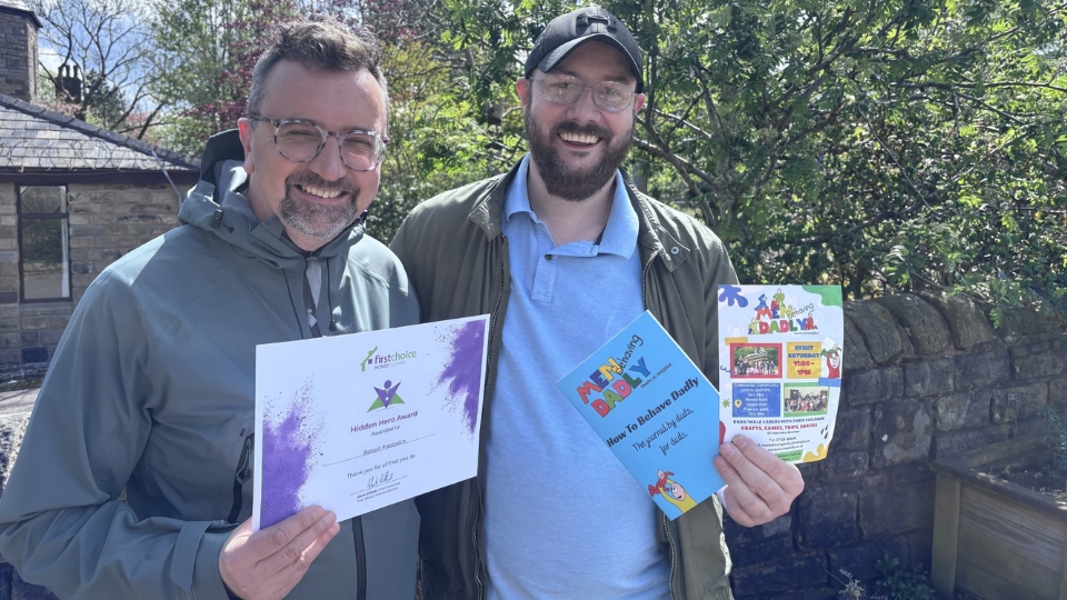 (L-R) Kevin Field, FCHO Funding and Social Value Officer with Robert Prestwich, Men Behaving Dadly