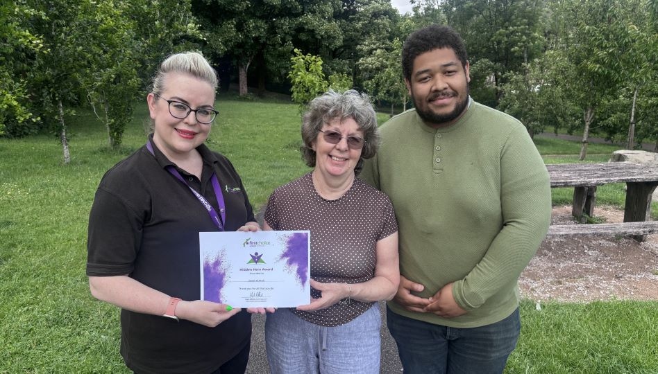 FCHO Neighbourhood Co-ordinator for Shaw Rebecca Poff, volunteer Janet Nuttall and Parish Councillor for Shaw and Crompton Joe Beeston