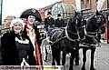 A Victorian theme to Oldham's Christmas in the town centre, actors, Jamie Cymbal(Beadle) and Joanne Fallon (senior at the Workhouse) arrive by horse and carriage.