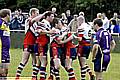 GIVE HIM A HUG: Oldham players celebrate a Paul O’Connor try against Gateshead Thunder. 