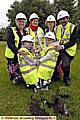Work begins on new Royton Hall Primary School site. Back row l-r, Cllr. Kay Knox - Cabinet Member for Children, Young People and Families, Mayoress Shafeena Kausar, Jane Wilson - head teacher, Mayor Cllr. Shoab Akhtar. Front row, Holly Adlen (left) and Ka