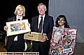 Head Boy Reece Gibson, Sir Alex Ferguson, Yasmin Begum Head Girl. 