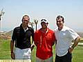 Mark Crossley (left) with organiser Mark Williams and Shay Given (right).