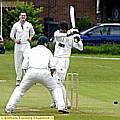 CLOSE CALL for Heyside’s Ryan Barnes off the bowling of Moorside’s Pete Broadhurst in their league clash. 