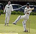 SADDLEWORTH’S Matthew Cook is bowled by Dean Watkinson. 