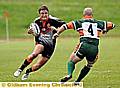 COMING AT YOU: CHRIS Baines (left) runs towards Dean Cook in Oldham’s 66-10 win at Hunslet. 