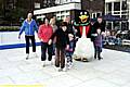 Peter Penguin leads parents and children on to the ice at St Mary's School, High Crompton 