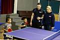 AMIR Hussain (left) and Junaid Hussain, both aged five, are pictured with England international table tennis stars Andrew Rushton and Katy Parker. 