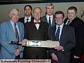 PLAYERS, officials, umpires and guests gathered at Uppermill Civic Hall for the annual Saddleworth and District Cricket League dinner and presentation. Pictured are Trevor Harrison (left, S&DCL secretary), Craig Ramadhin (treasurer), Roger Tanner (president), Eddie Bayliss (chairman), Peter Lilley (registration secretary) and Matt Williams (MC). 
