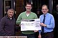 FINAL ACT: Sean Gregan receives a £300 cheque for charity after being named the joint winner (with Chris Taylor) of the Chronicle’s Star Man award, sponsored by Leesfield Developments. Gregan (centre) and Taylor shared the highest number of man-of-the-match votes during the season. New manager Dave Penney (left) is pictured along with Chronicle sports writer Tony Bugby. 
