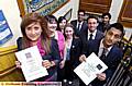WELL DONE . . . Some of the outstanding students, from left, Kristen Lee-Mottershead (with the Good Schools Guide certificate); Deborah Howarth (head of home economics); Rebecca Barnett, Elizabeth Lawton, Ricky Patidar, Gareth Wailes (head of business studies); Jaydip Patel and Umar Rashid (with the business studies certificate)