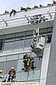 DON’T look down . . . mountain rescue officer Mick Nield brings the worker to safety