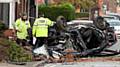 THE aftermath of the crash in Middleton Road, Chadderton, in which three people were killed. PIC: courtesy Press Association 
