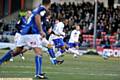 RIGHT SAID CED . . . on-loan Cedric Evina puts Athletic ahead at Spotland in November. 
