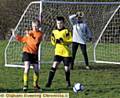 I’M FIRST: Lucas Cavanagh (left), of Chadderton Park Eagles under-10s, beats Rossendale Valley’s Joe Smith to the ball.