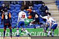 point-blank effort: Pawel Abbott is denied by Colchester United goalkeeper Ben Williams. 