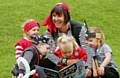 Janet and youngsters take part in a pirate themed event at Alexandra Park as part of National Bookstart Day 
