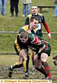 CRUNCH TIME: Waterhead’s Aaron Brown tackles St Annes’ Zak Cotton in their National Conference Division One clash at the weekend which finished with derby honours even after a 10-10 draw. 