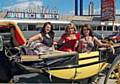 NEW girl band The Seraphims — Amanda Bennett (right), Sam Hilton (centre) and Roxie Lowe — at Blackpool Pleasure Beach 
