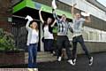 HIGH flyers . . . Kaskenmoor students, from left, Kendra Clarke, Emily Clare, Michael Wright and Nathan Connor celebrate 
