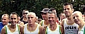READY FOR THE OFF: Bernard Goodwin (left), Bernie Cassidy, Richard Fiddling, Chris Eavers, Colin Green and Bill Balmer pose for a picture before the first Liverpool Marathon. 
