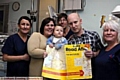 One year on: Vickie and Andrew Urbaniak with little son Jacob and hospital staff Patricia Healing, Sylvia Lord and Kathryn Robson 
