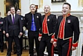 SINGING soldiers: (from right) Sgt Richie Maddocks, Sgt Major Gary Chiltern and L/Cpl Ryan Idzi burst into song in front of the Prime Minister David Cameron. 
