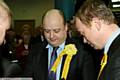 DEJECTED . . . Elwyn Watkins can’t hide his disappointment in discussion with Lib-Dem MP Tim Farron 
