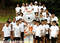 2012 Olympic mascot Wenlock with pupils at Coppice Primary School 
