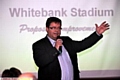 man AT the mic: Roughyeds chairman Chris Hamilton explains the club’s ground improvement plans at the fans’ forum last night. 
