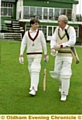 HAPPIER times . . . entrepreneur and professional cricketer Mike Richardson, who set up Romida in 1978, with son Scott when they played together at Werneth Cricket Club 
