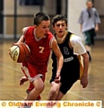 SHADOWING ROLE: Tyler Bolton (right), of Blue Coat, stays close to Saddleworth’s Harry Warhurst. 